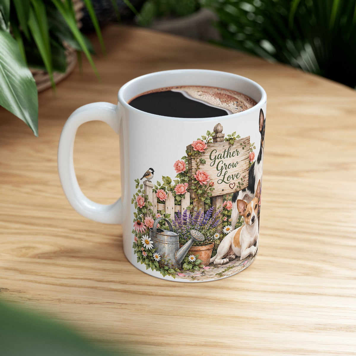 Dog Mom Floral Mug — ‘Gather Grow Love’ Ceramic Coffee Cup (11oz)