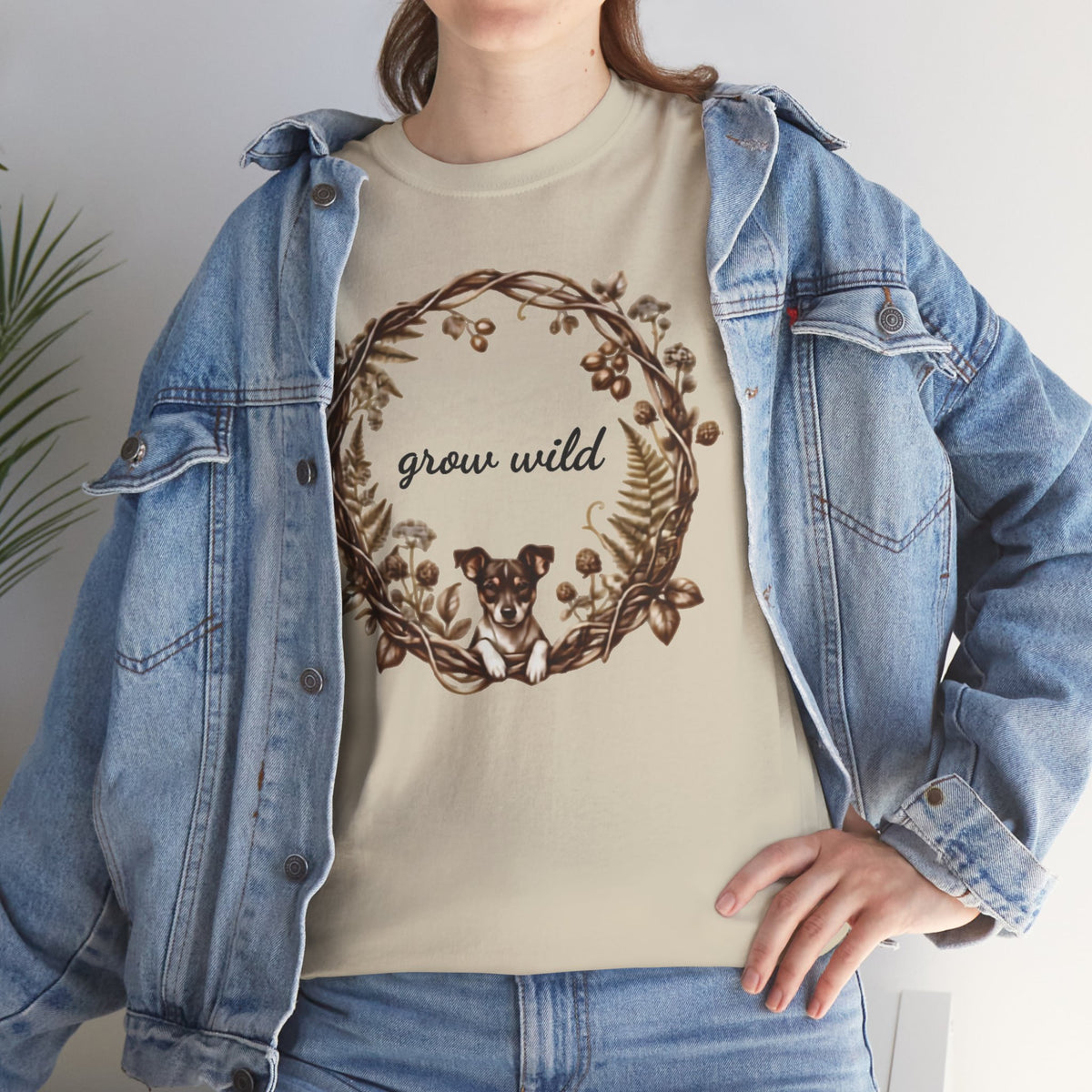 'Grow Wild' Floral Wreath with Puppy Graphic Tee