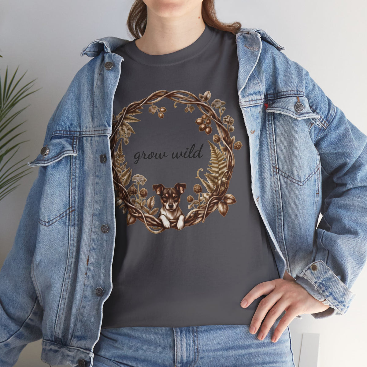 'Grow Wild' Floral Wreath with Puppy Graphic Tee