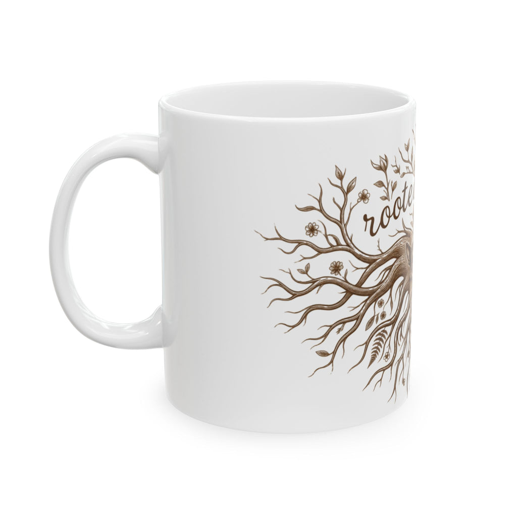 Rooted & Wild Ceramic Mug –Rat Terrier Nesting in Tree Roots, Nature Lover Coffee Cup (11oz)
