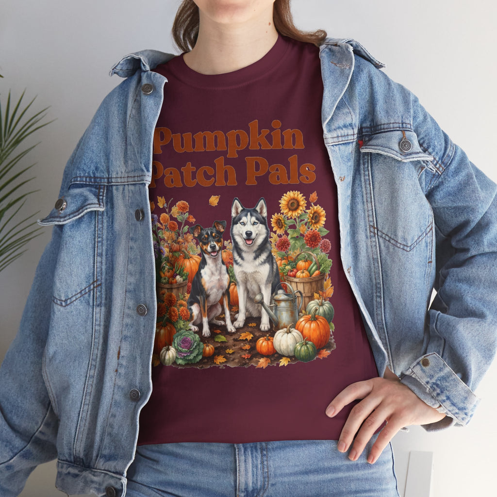 Pumpkin Patch Pals Tee — Fall Husky & Pumpkin Graphic T-Shirt
