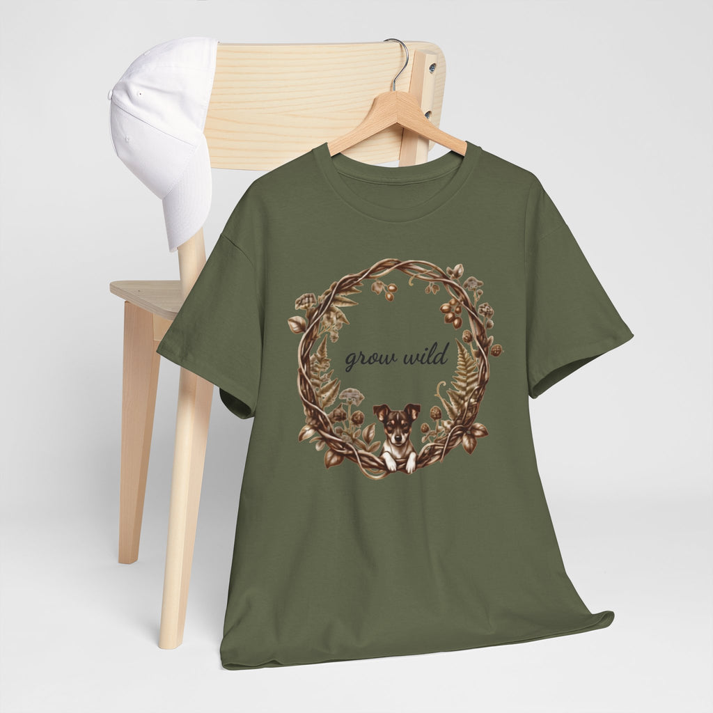'Grow Wild' Floral Wreath with Puppy Graphic Tee