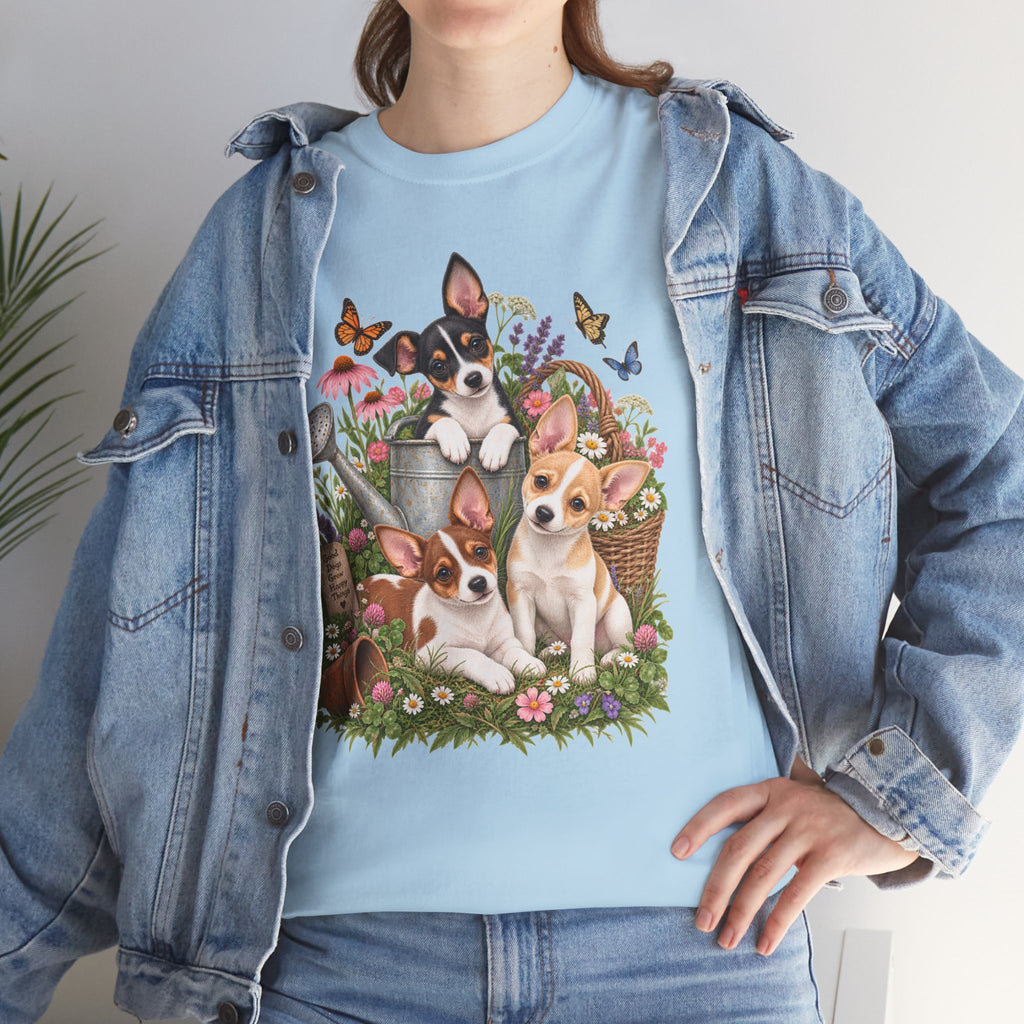 Rat Terrier Garden Tee — Cute Puppies & Floral Watering Can T-Shirt