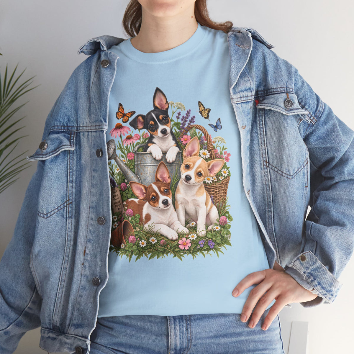 Rat Terrier Garden Tee — Cute Puppies & Floral Watering Can T-Shirt