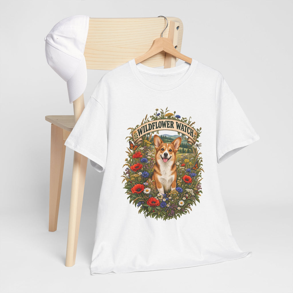 Corgi Wildflower Watch T‑Shirt — Cute Dog Floral Graphic Tee