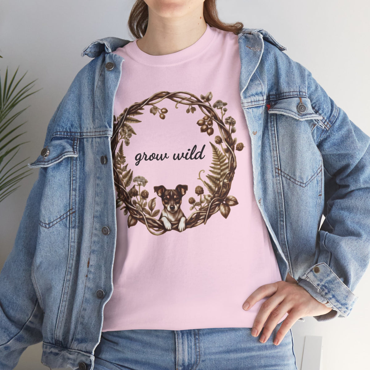 'Grow Wild' Floral Wreath with Puppy Graphic Tee