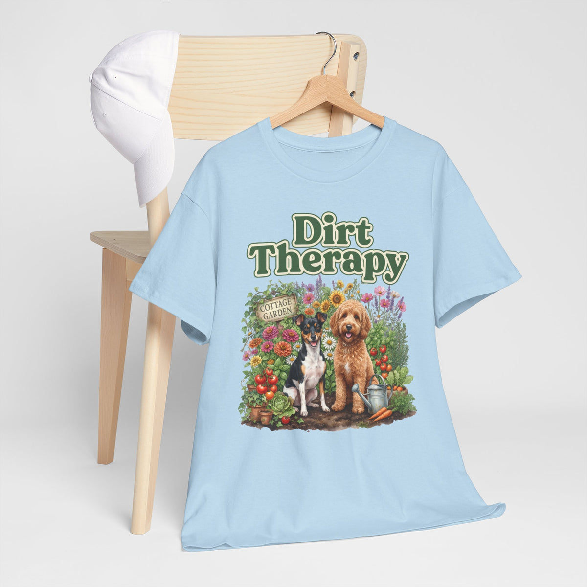 Dirt Therapy Gardening T‑Shirt — Dogs & Flowers Garden Lover Tee