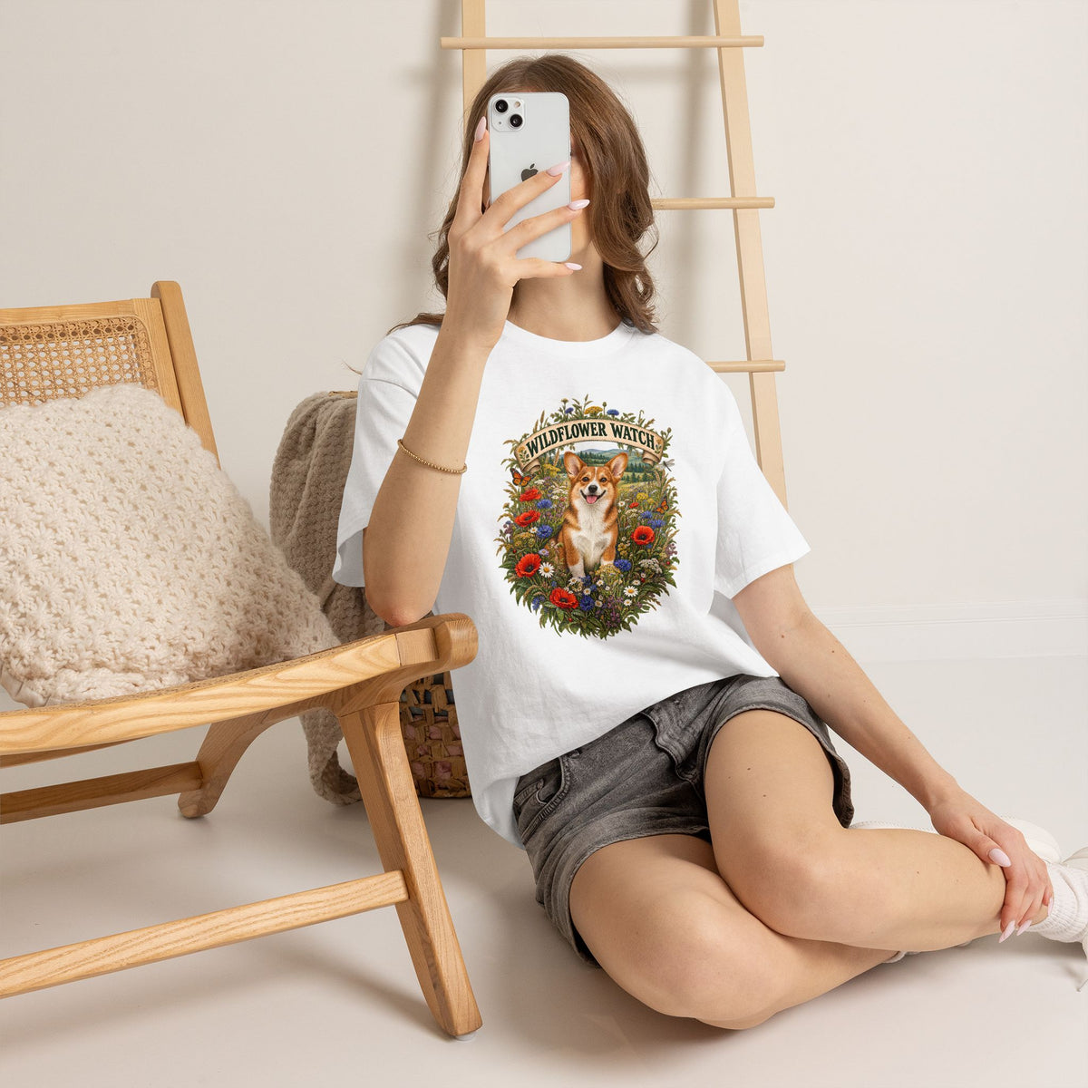 Corgi Wildflower Watch T‑Shirt — Cute Dog Floral Graphic Tee