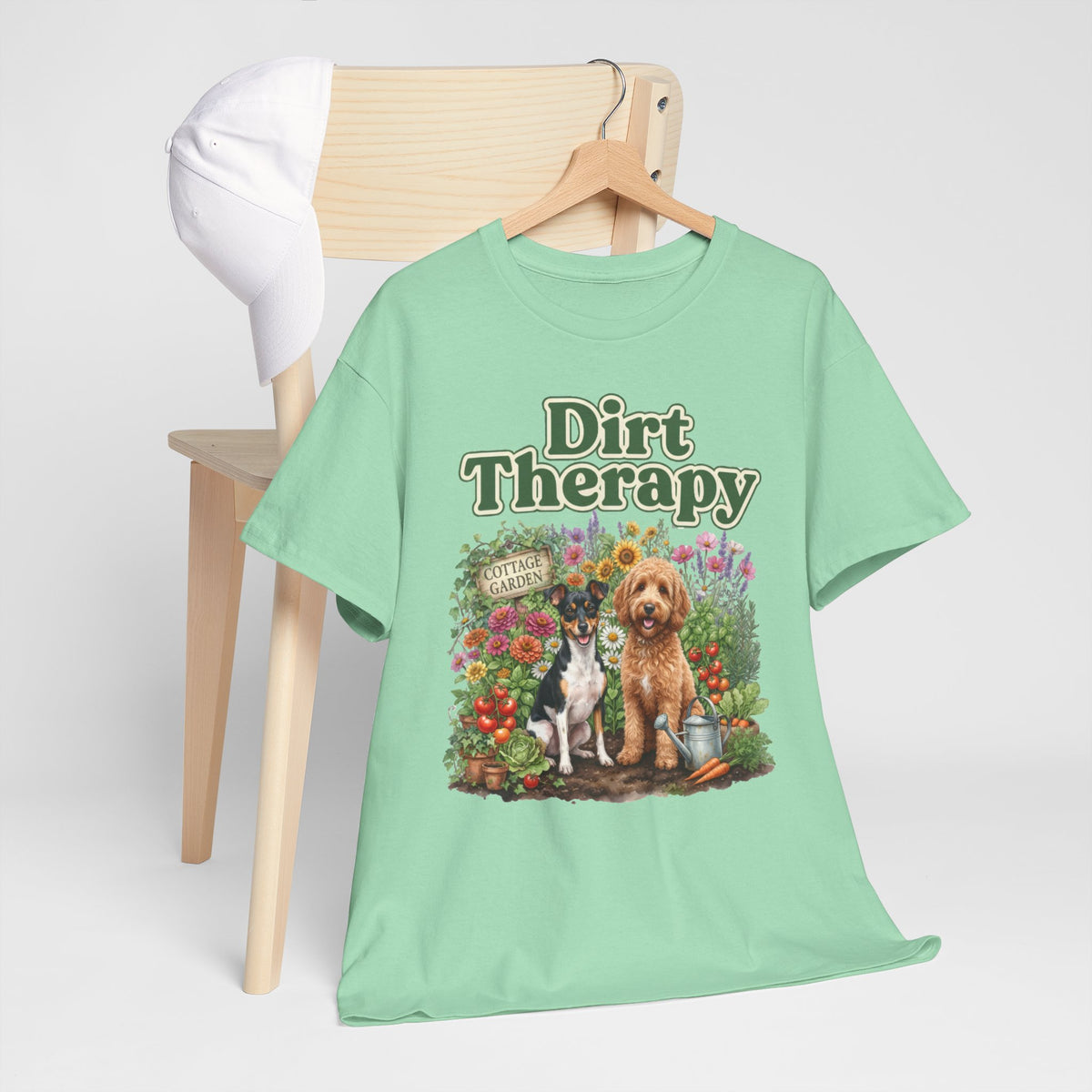 Dirt Therapy Gardening T‑Shirt — Dogs & Flowers Garden Lover Tee