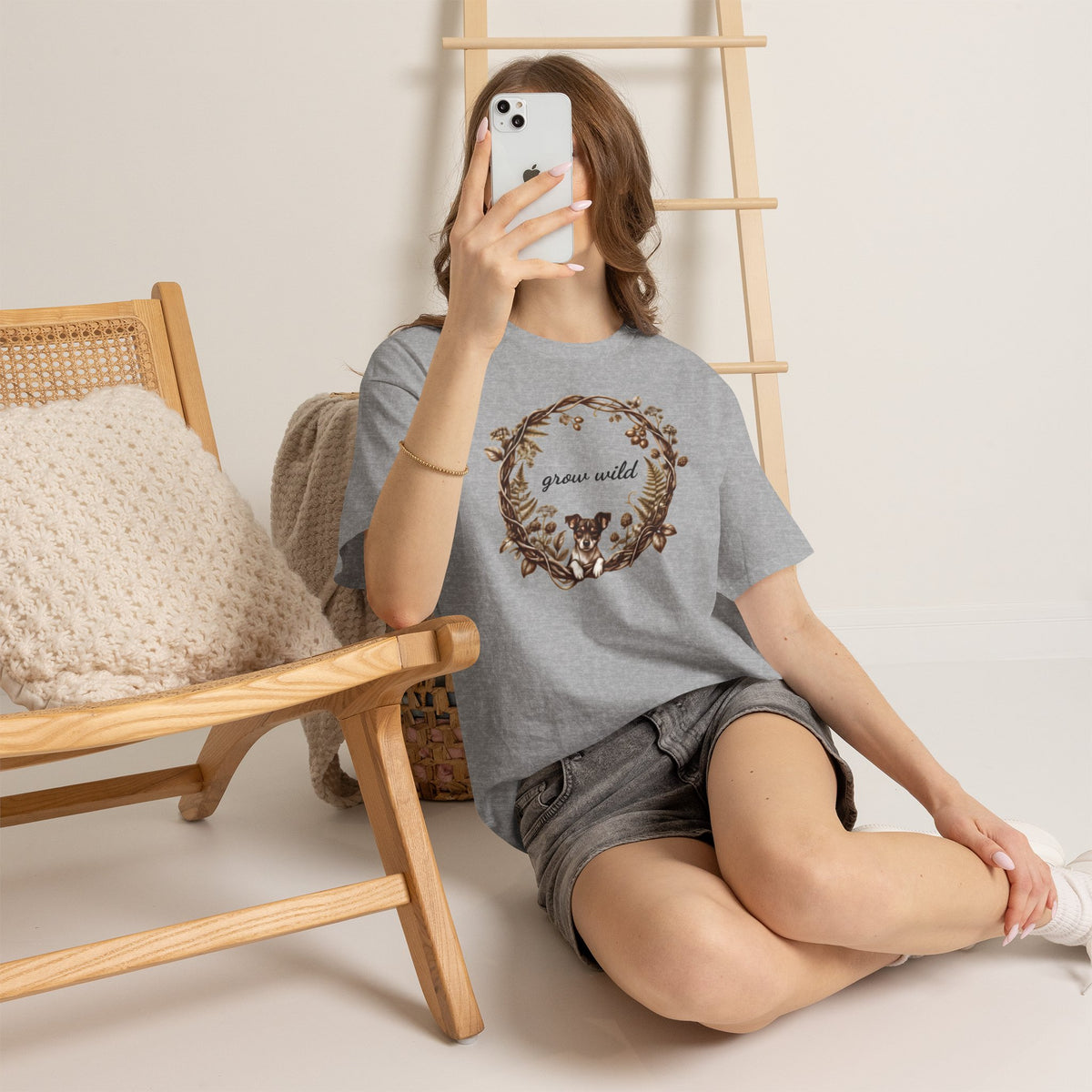 'Grow Wild' Floral Wreath with Puppy Graphic Tee