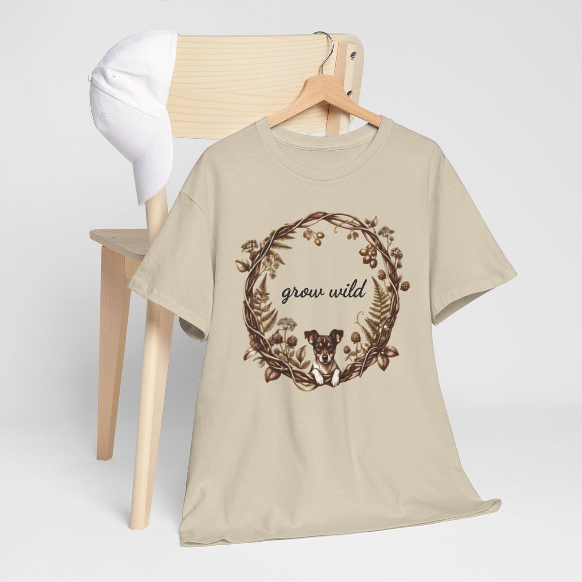 'Grow Wild' Floral Wreath with Puppy Graphic Tee
