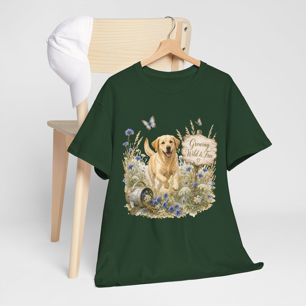 Golden Retriever Floral Tee — "Growing Wild & Free" Dog Lover Shirt