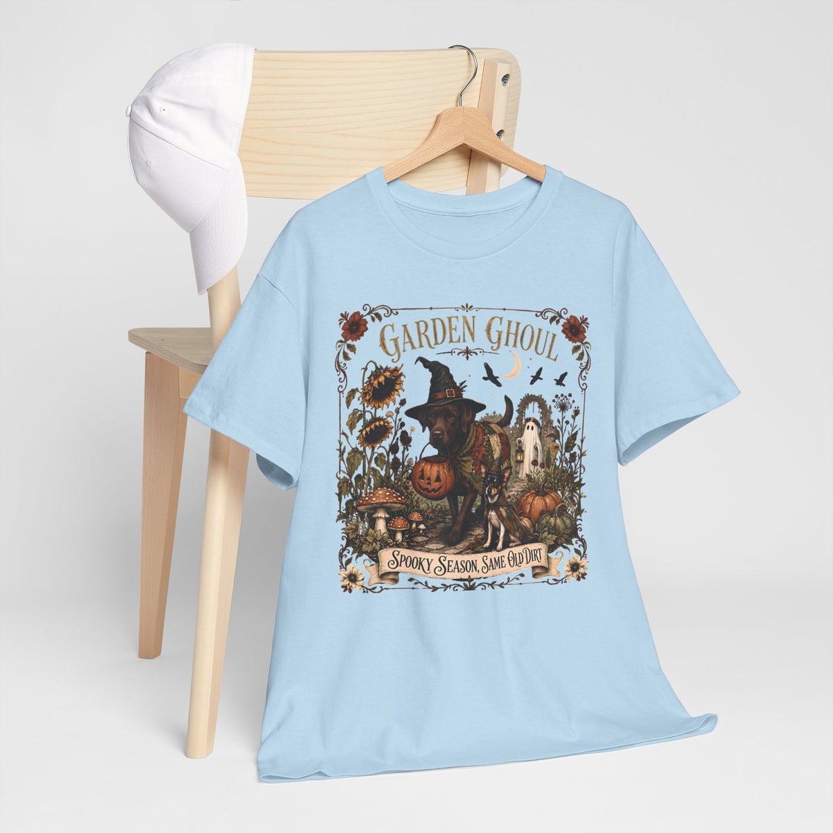 Garden Ghoul Spooky Season Same Old Dirt Unisex T-Shirt Chocolate Lab.