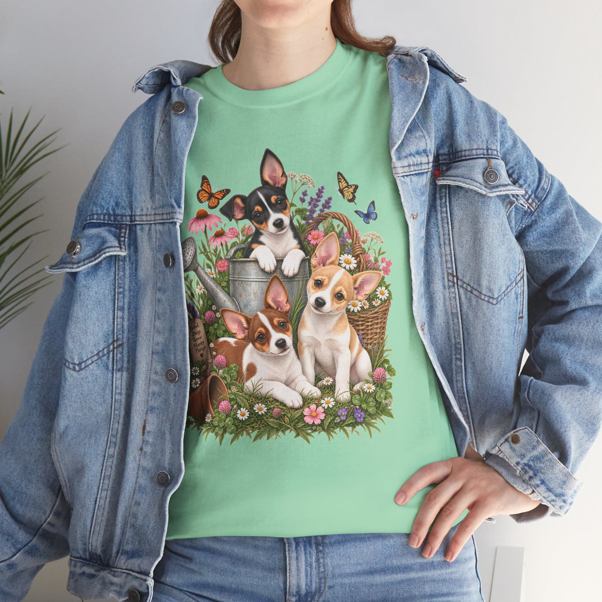 Rat Terrier Garden Tee — Cute Puppies & Floral Watering Can T-Shirt