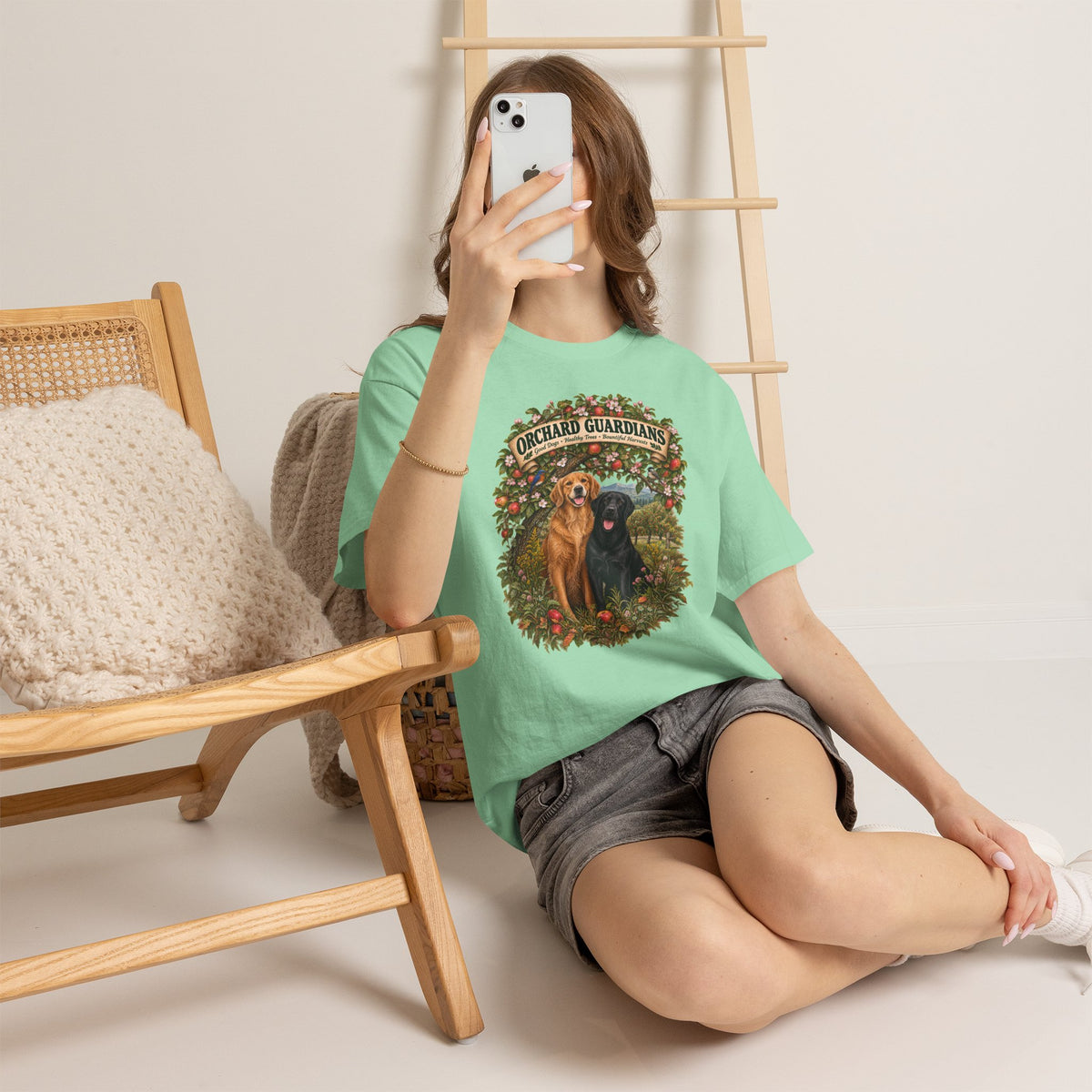 Orchard Guardians T-Shirt — Golden & Black Labrador Dog Tee