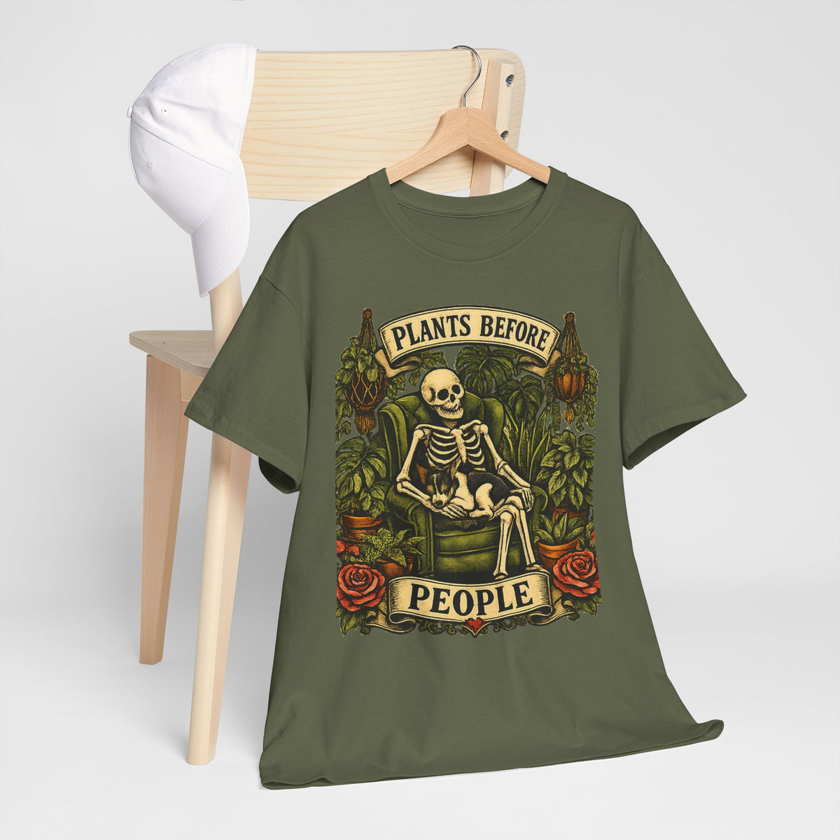 Plants Before People T‑Shirt — Vintage Skeleton Gardening Tee for Plant Lovers