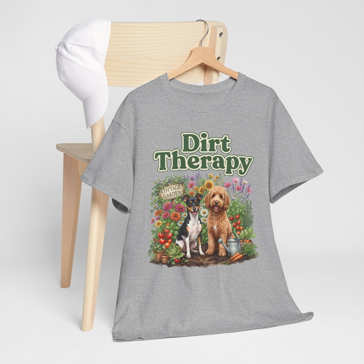 Dirt Therapy Gardening T‑Shirt — Dogs & Flowers Garden Lover Tee