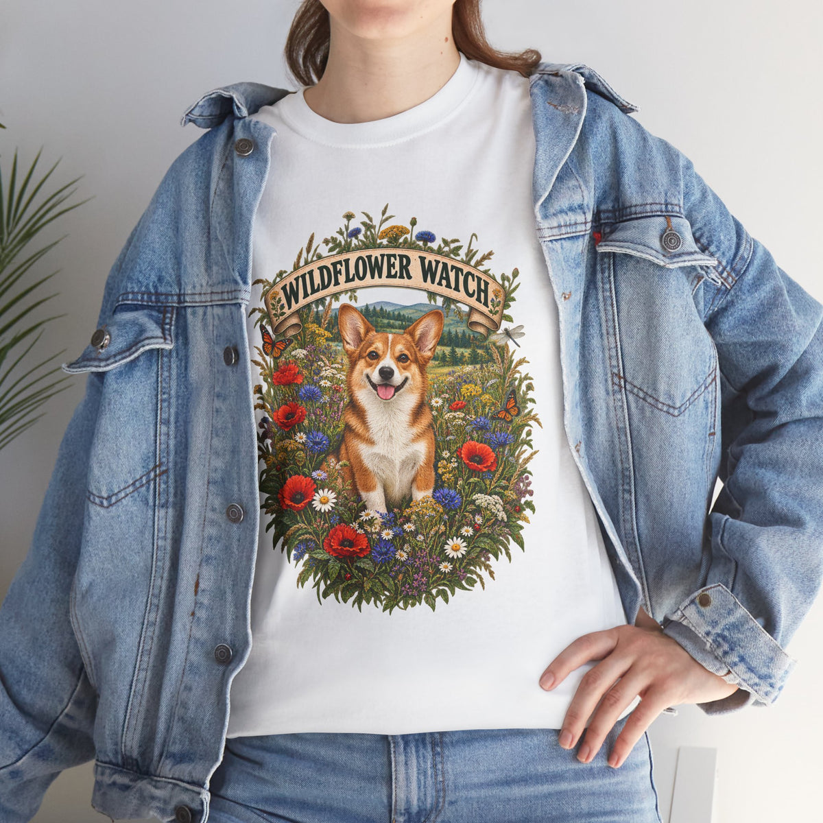 Corgi Wildflower Watch T‑Shirt — Cute Dog Floral Graphic Tee