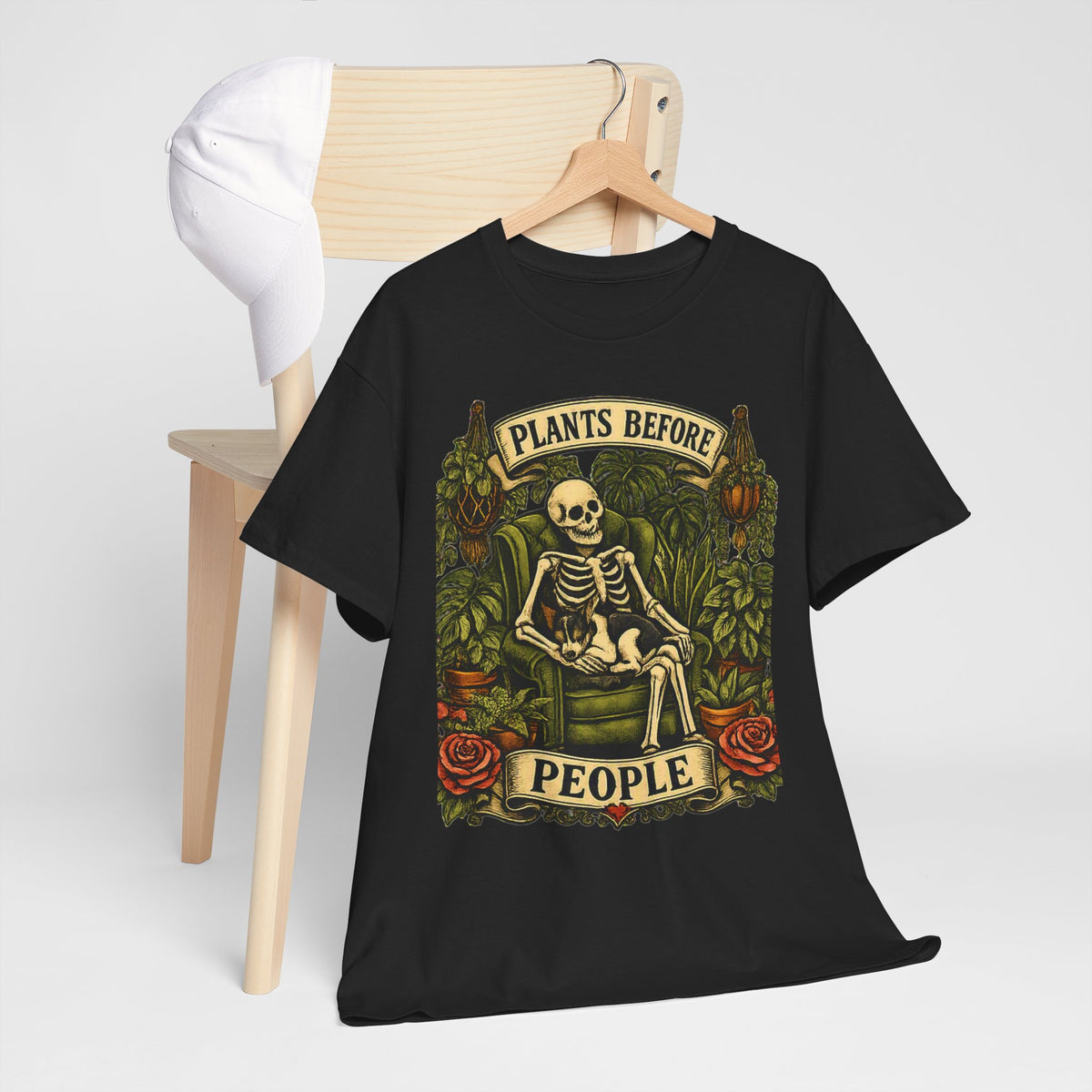 Plants Before People T‑Shirt — Vintage Skeleton Gardening Tee for Plant Lovers