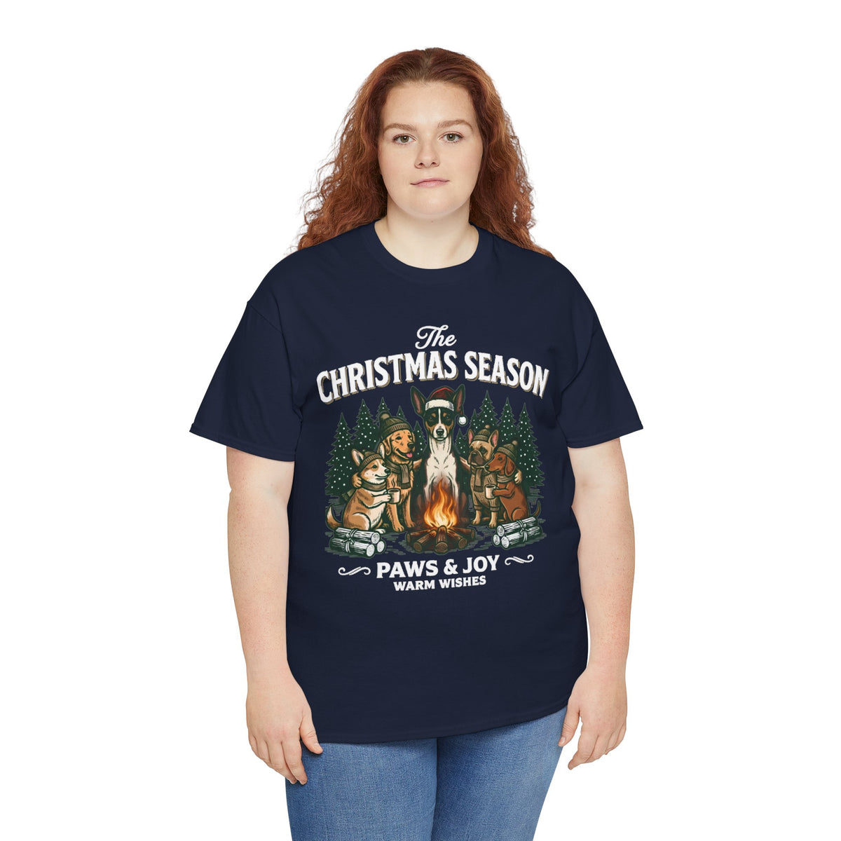 The Christmas Season Unisex T-Shirt — dogs gather around a warm campfire