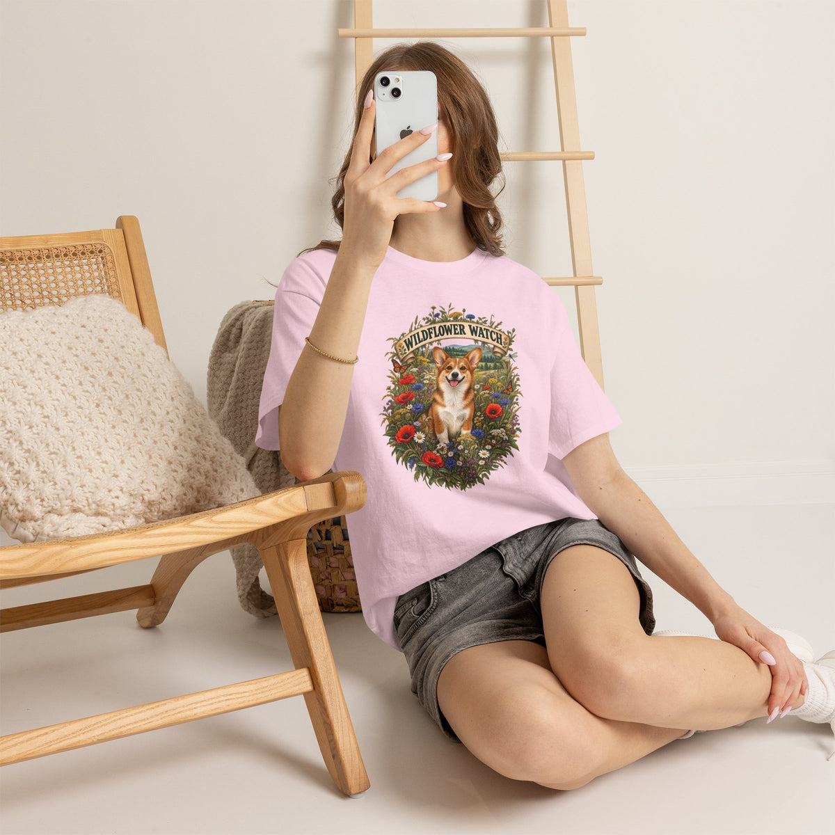 Corgi Wildflower Watch T‑Shirt — Cute Dog Floral Graphic Tee