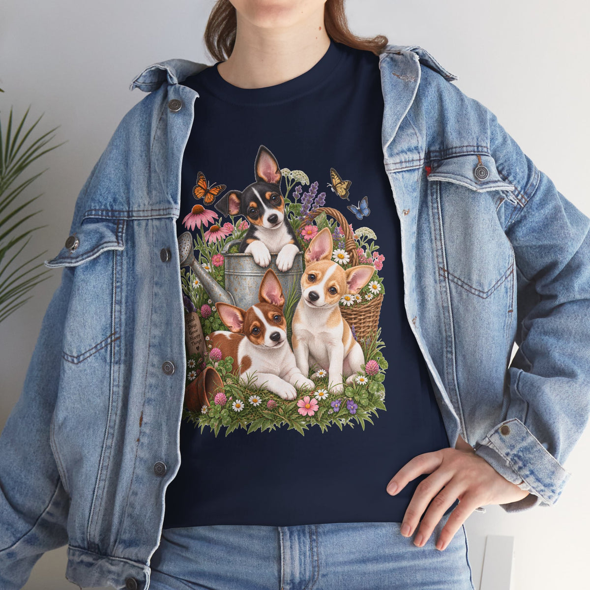Rat Terrier Garden Tee — Cute Puppies & Floral Watering Can T-Shirt