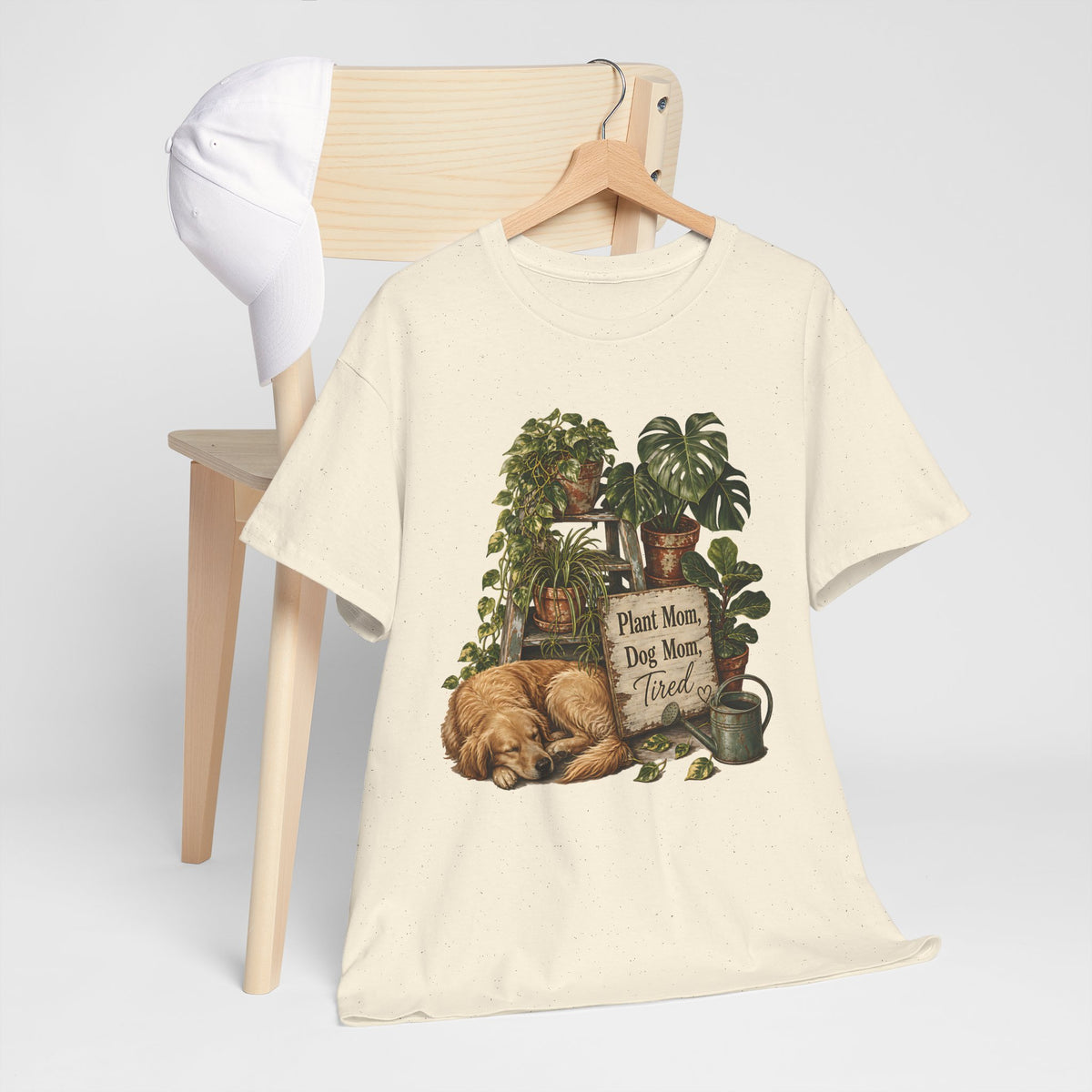 Plant Mom Dog Mom T-Shirt — Cozy Plant Lover Tee with Sleeping Dog Design