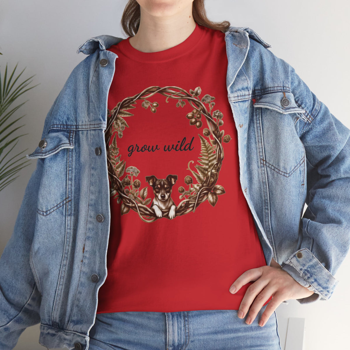 'Grow Wild' Floral Wreath with Puppy Graphic Tee