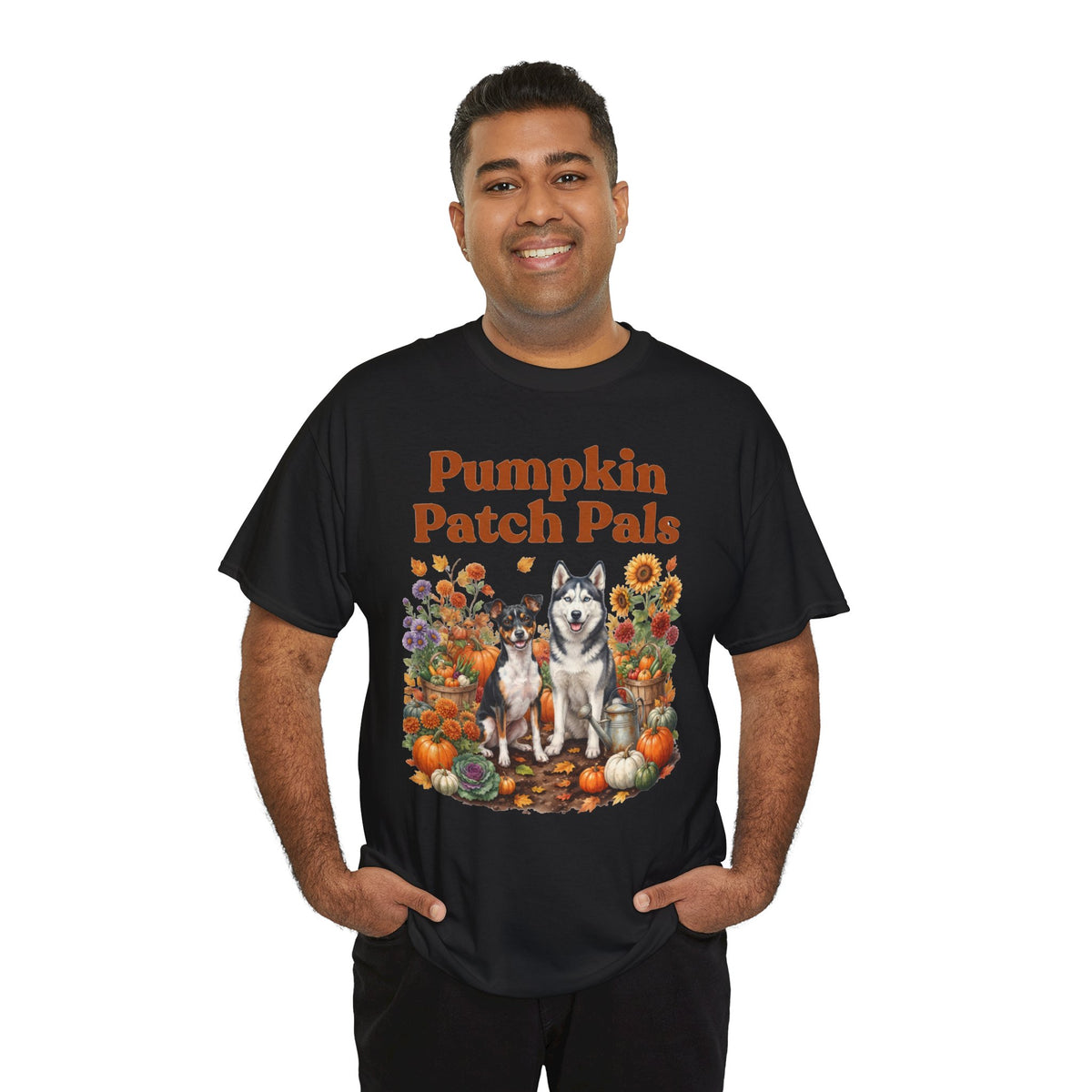 Pumpkin Patch Pals Tee — Fall Husky & Pumpkin Graphic T-Shirt