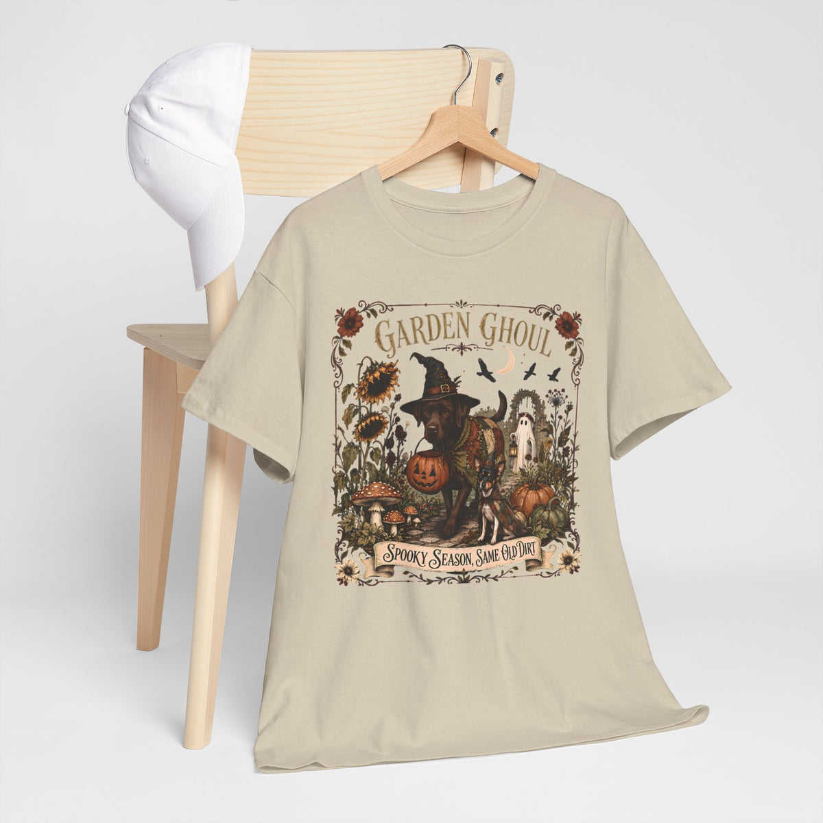 Garden Ghoul Spooky Season Same Old Dirt Unisex T-Shirt Chocolate Lab.