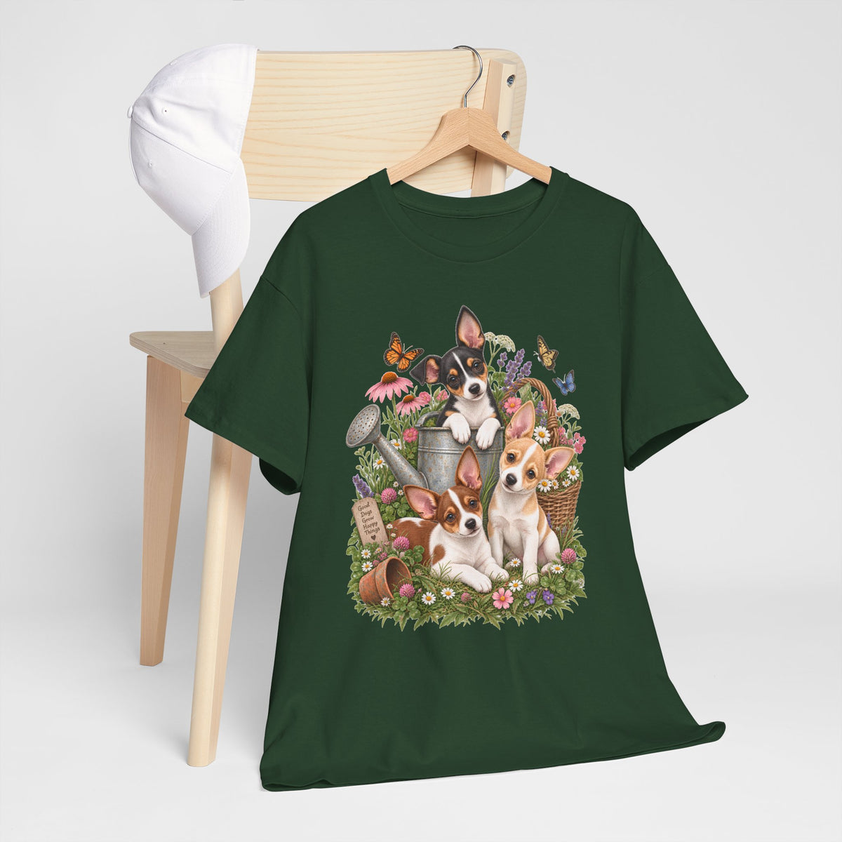 Rat Terrier Garden Tee — Cute Puppies & Floral Watering Can T-Shirt