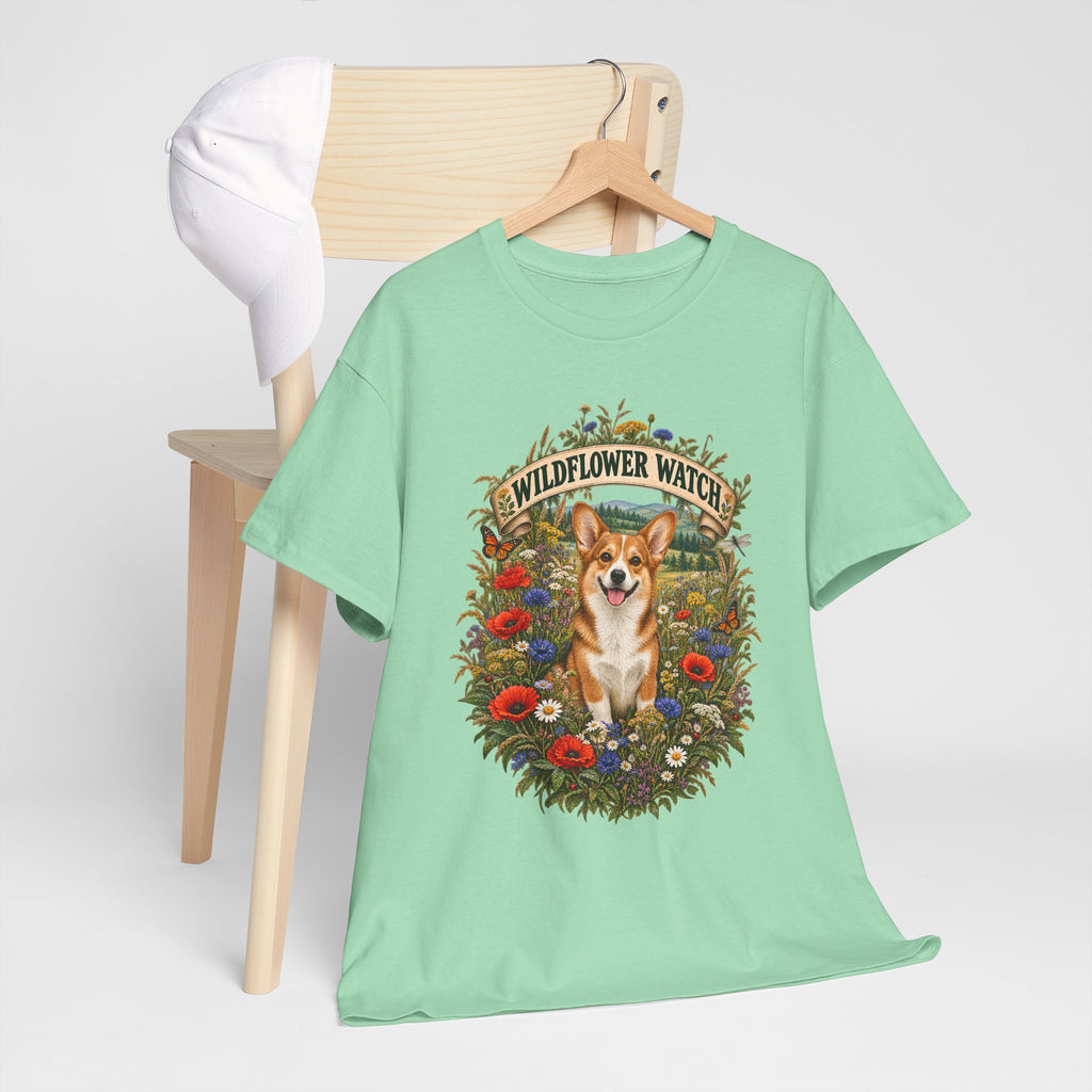 Corgi Wildflower Watch T‑Shirt — Cute Dog Floral Graphic Tee