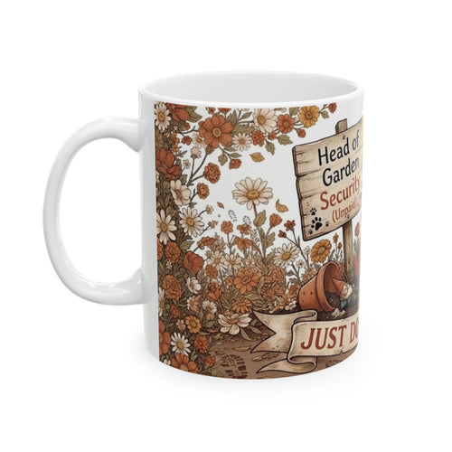 Corgi Garden Security Mug — “Just Doing My Job” Ceramic Coffee Cup 11oz