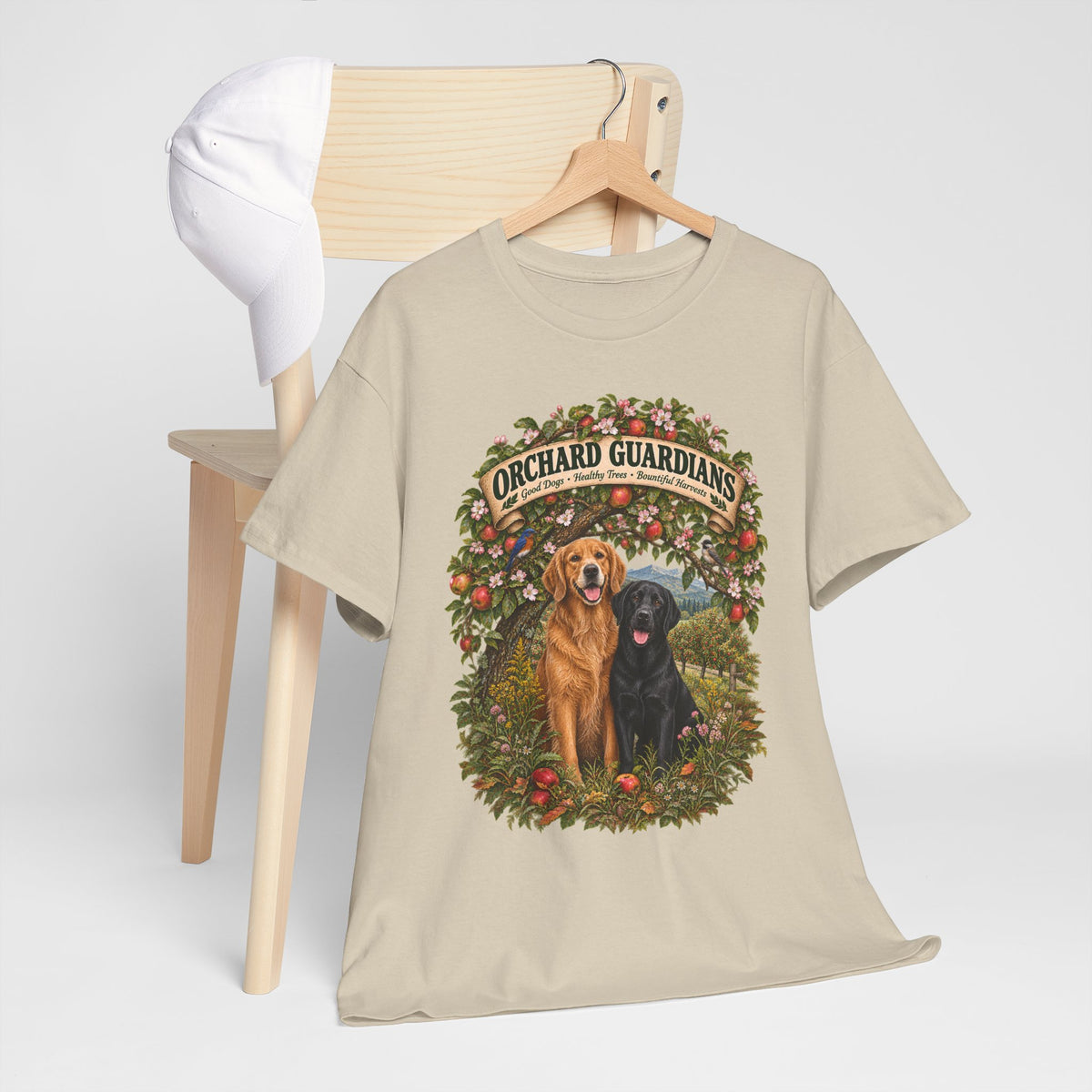 Orchard Guardians T-Shirt — Golden & Black Labrador Dog Tee