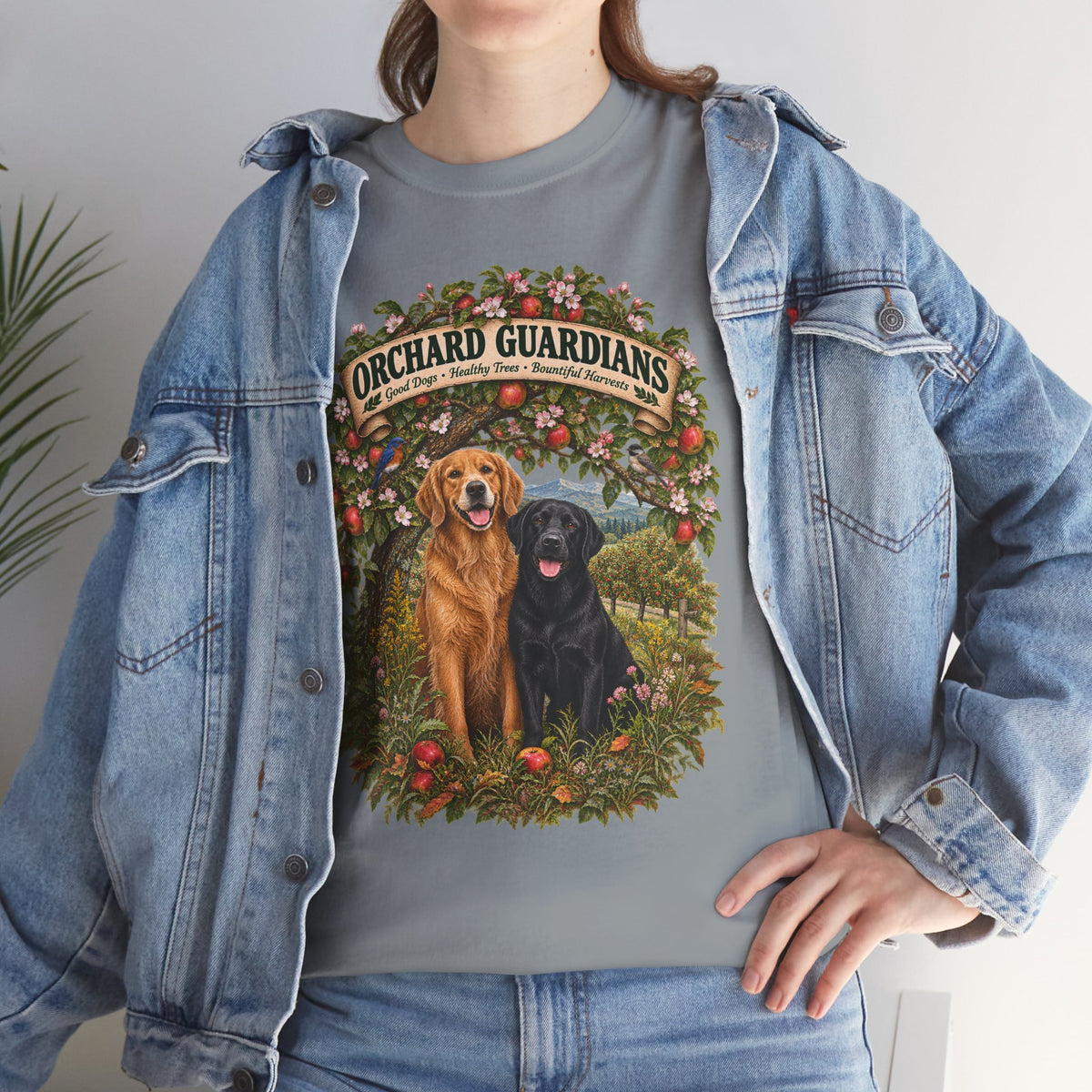 Orchard Guardians T-Shirt — Golden & Black Labrador Dog Tee