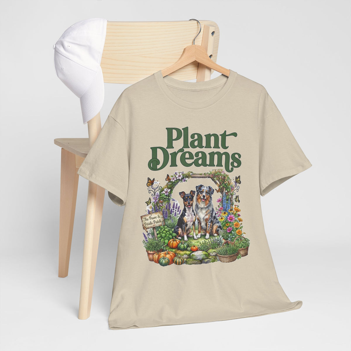 Plant Dreams T-Shirt — Vintage Garden Dog Illustration Tee for Plant Lovers
