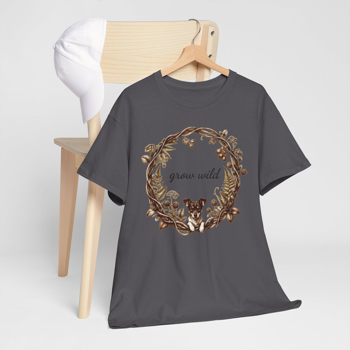 'Grow Wild' Floral Wreath with Puppy Graphic Tee