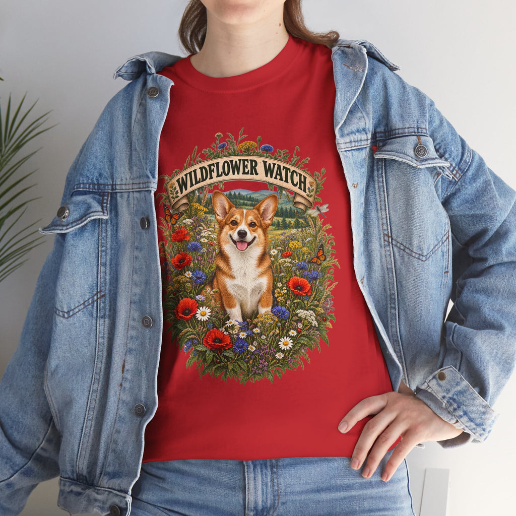 Corgi Wildflower Watch T‑Shirt — Cute Dog Floral Graphic Tee