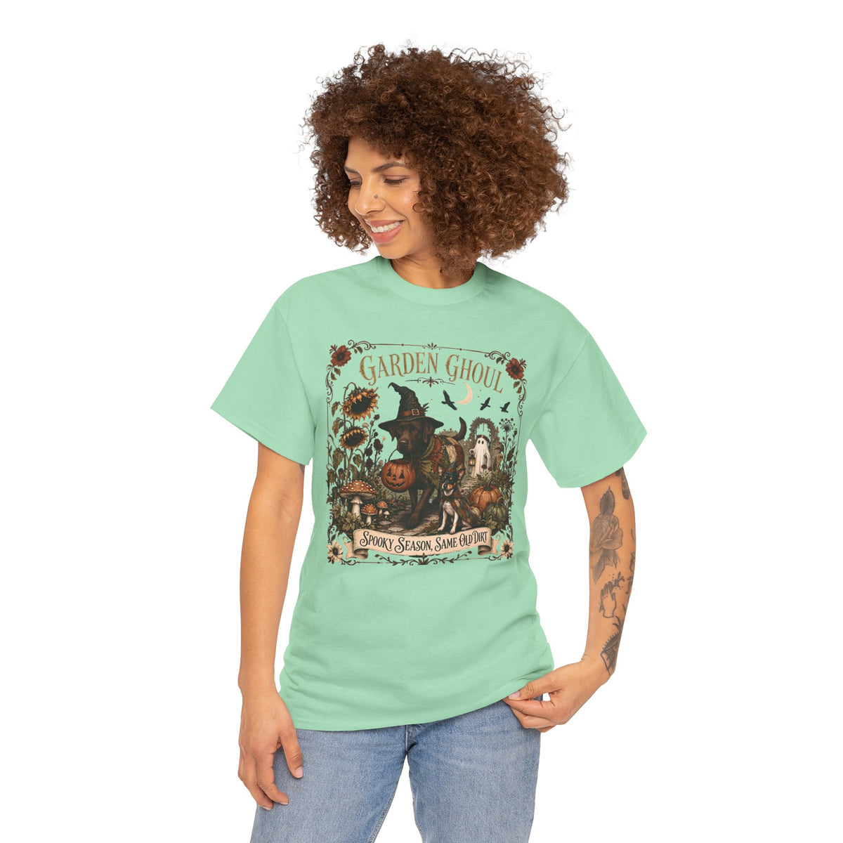 Garden Ghoul Spooky Season Same Old Dirt Unisex T-Shirt Chocolate Lab.