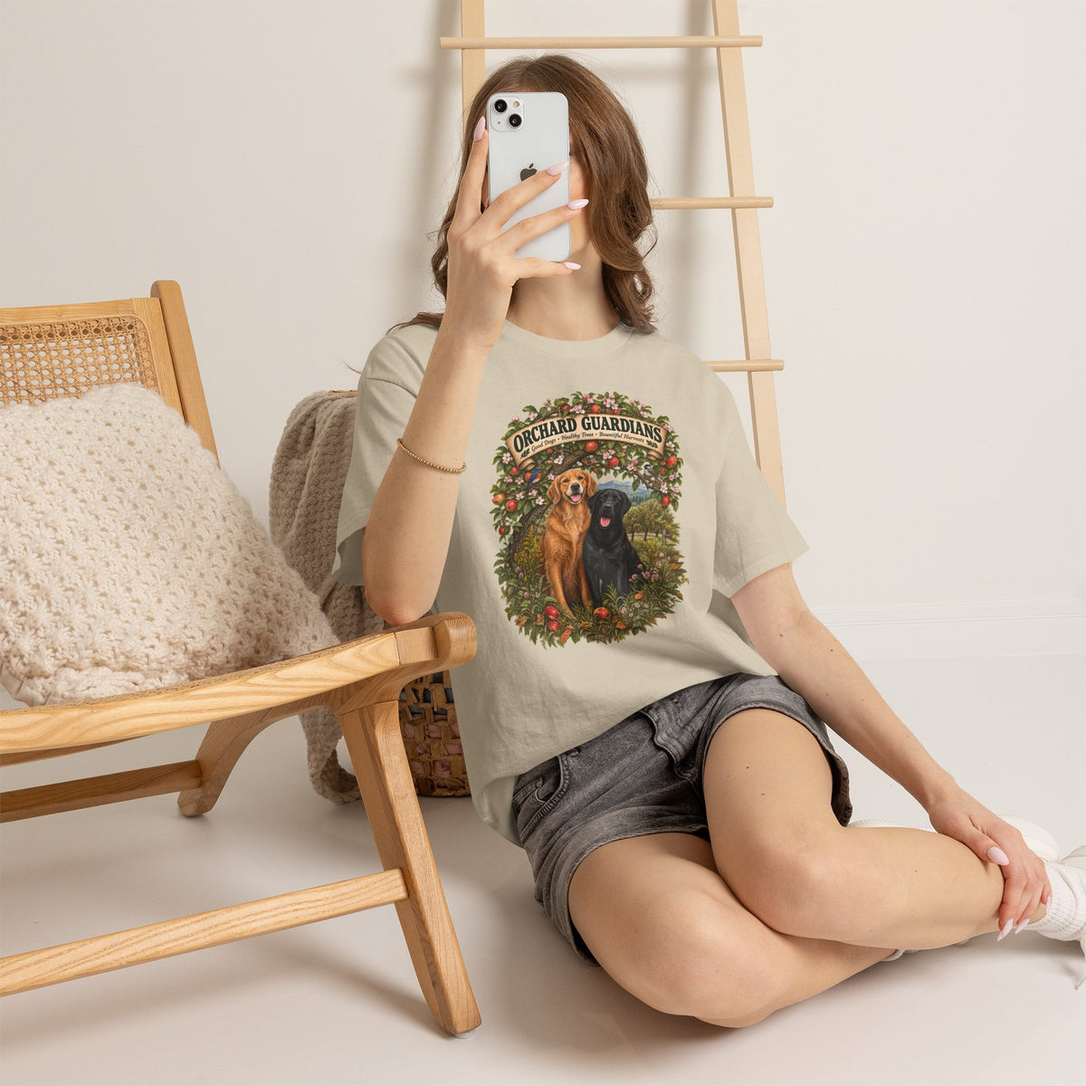 Orchard Guardians T-Shirt — Golden & Black Labrador Dog Tee