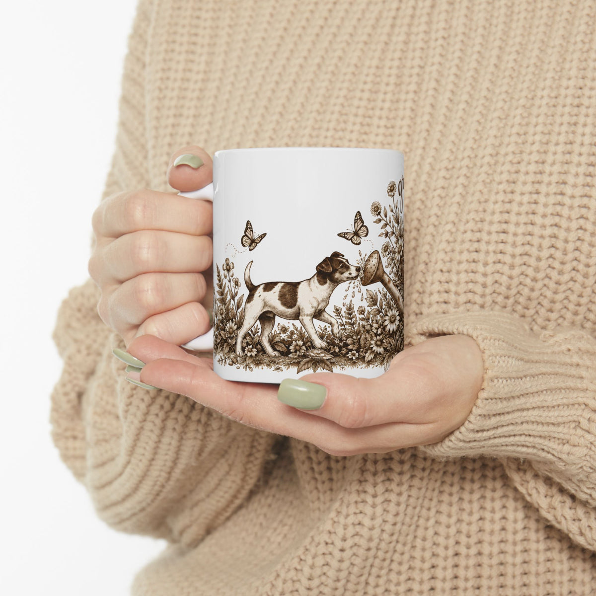 Gardening Mug — 'Green Thumb' Watering Can & Flowers Ceramic Coffee Cup (11oz)
