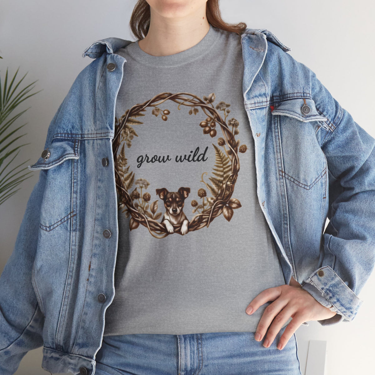 'Grow Wild' Floral Wreath with Puppy Graphic Tee