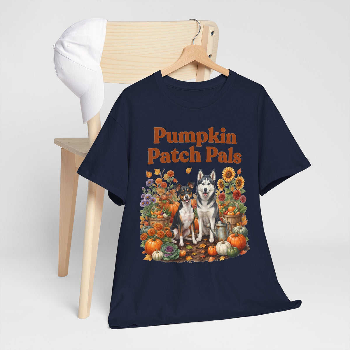 Pumpkin Patch Pals Tee — Fall Husky & Pumpkin Graphic T-Shirt