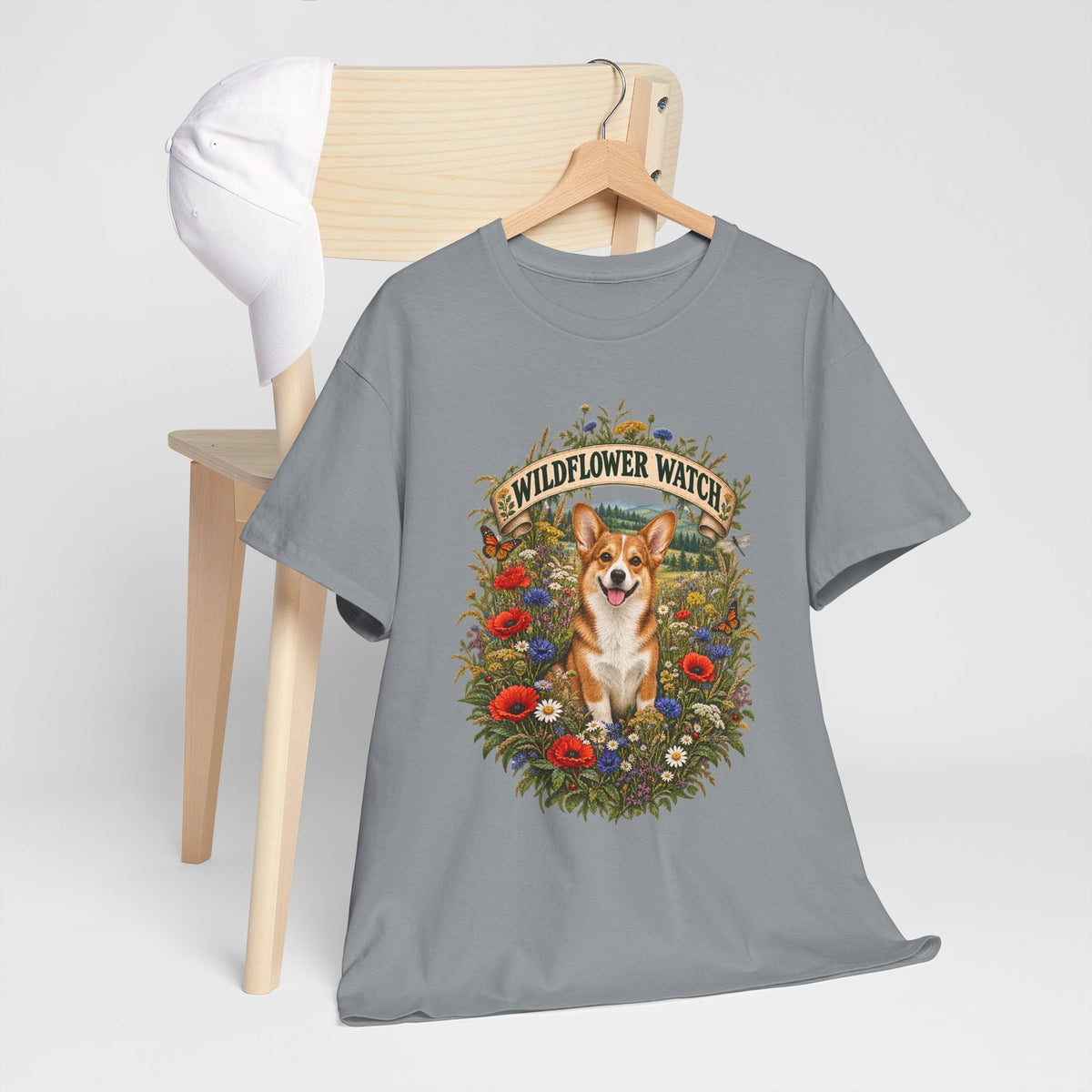 Corgi Wildflower Watch T‑Shirt — Cute Dog Floral Graphic Tee