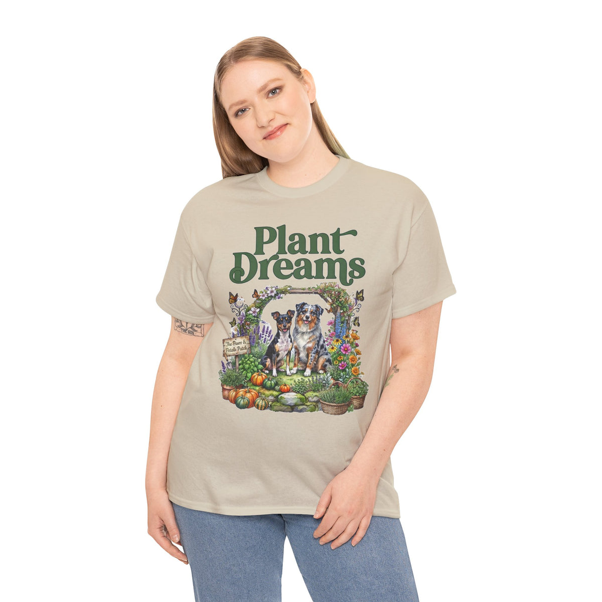 Plant Dreams T-Shirt — Vintage Garden Dog Illustration Tee for Plant Lovers