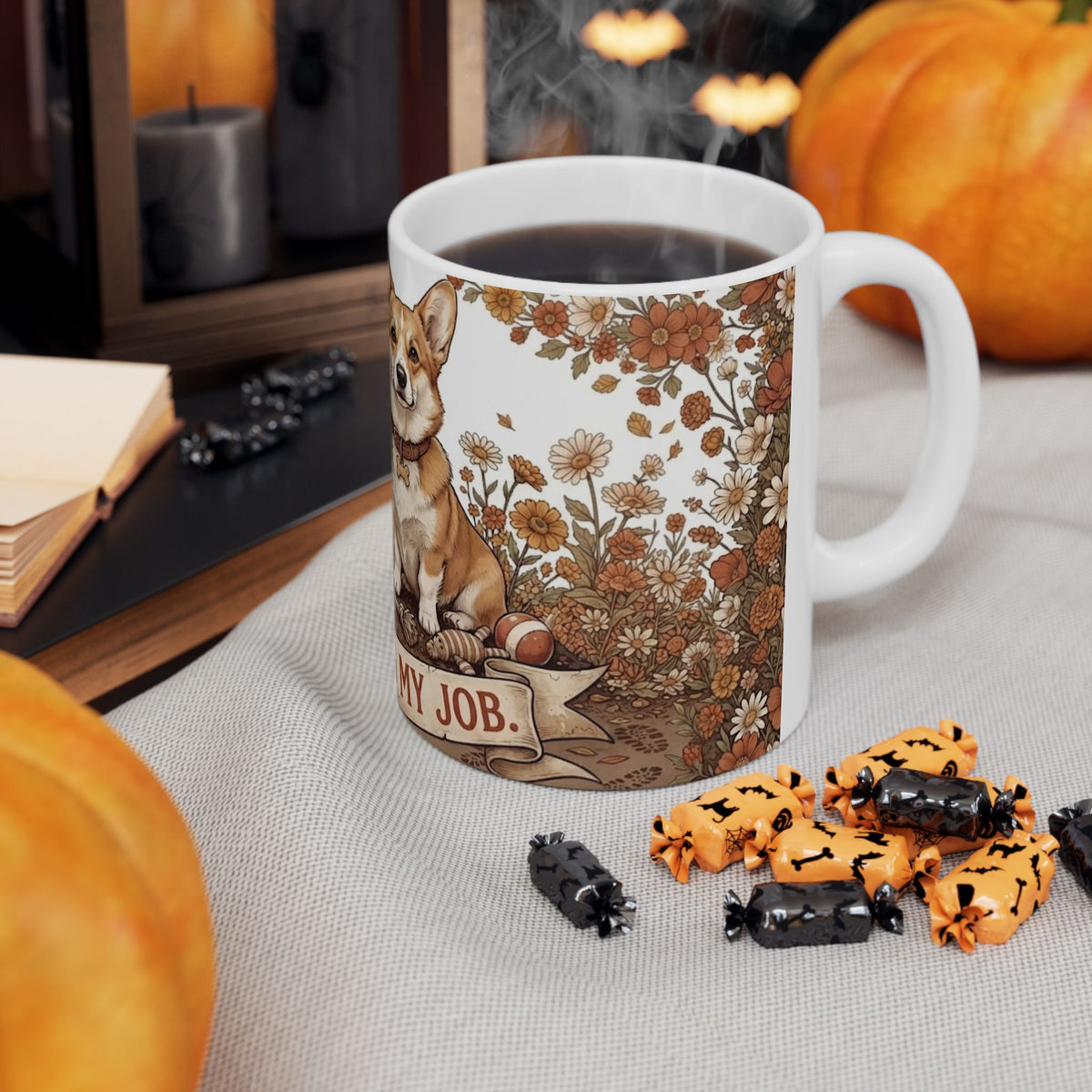 Corgi Garden Security Mug — “Just Doing My Job” Ceramic Coffee Cup 11oz