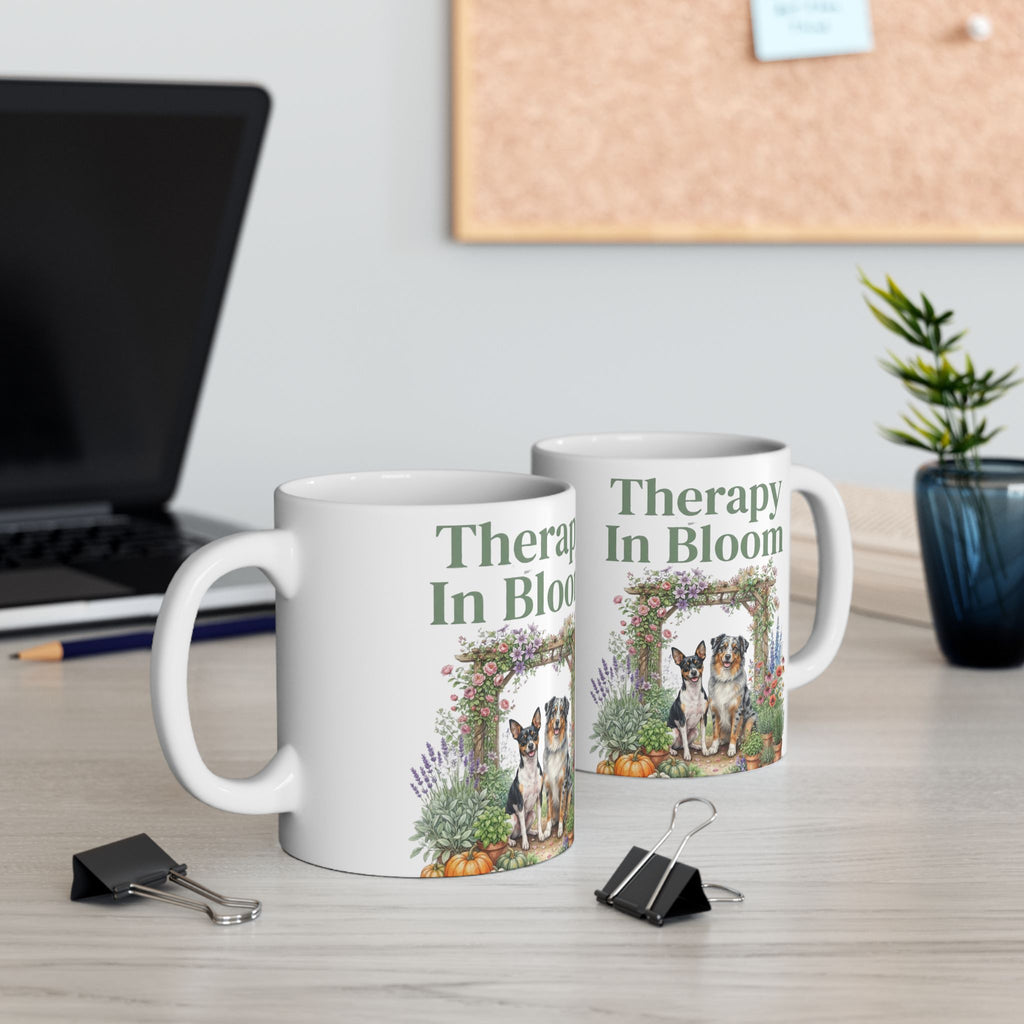 Therapy In Bloom Ceramic Mug – Floral Garden with Dogs 11oz