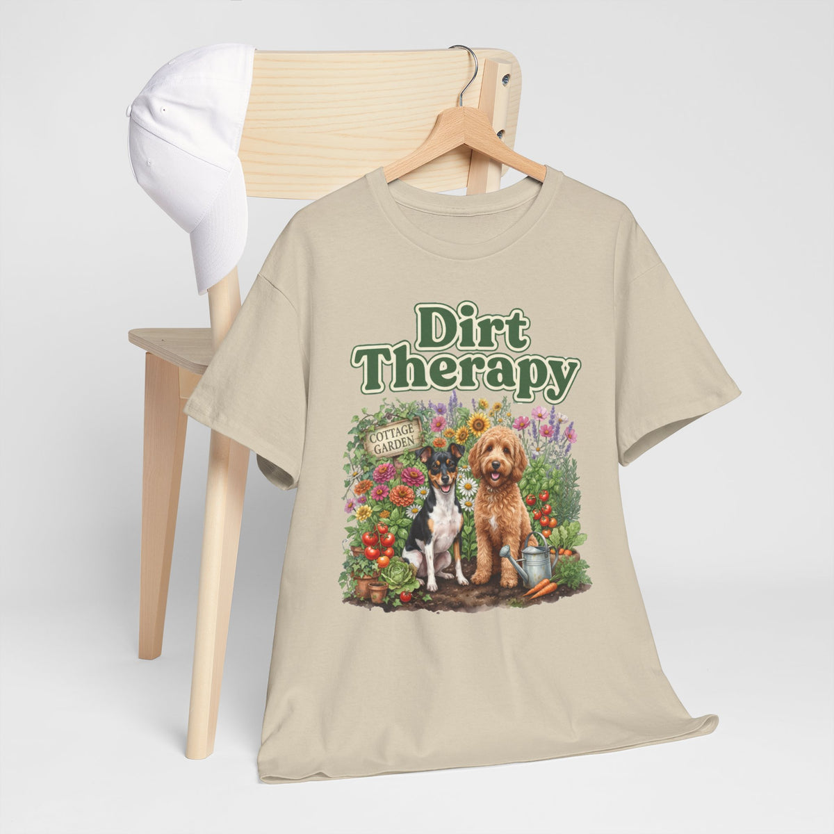 Dirt Therapy Gardening T‑Shirt — Dogs & Flowers Garden Lover Tee