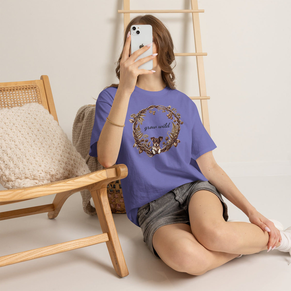 'Grow Wild' Floral Wreath with Puppy Graphic Tee