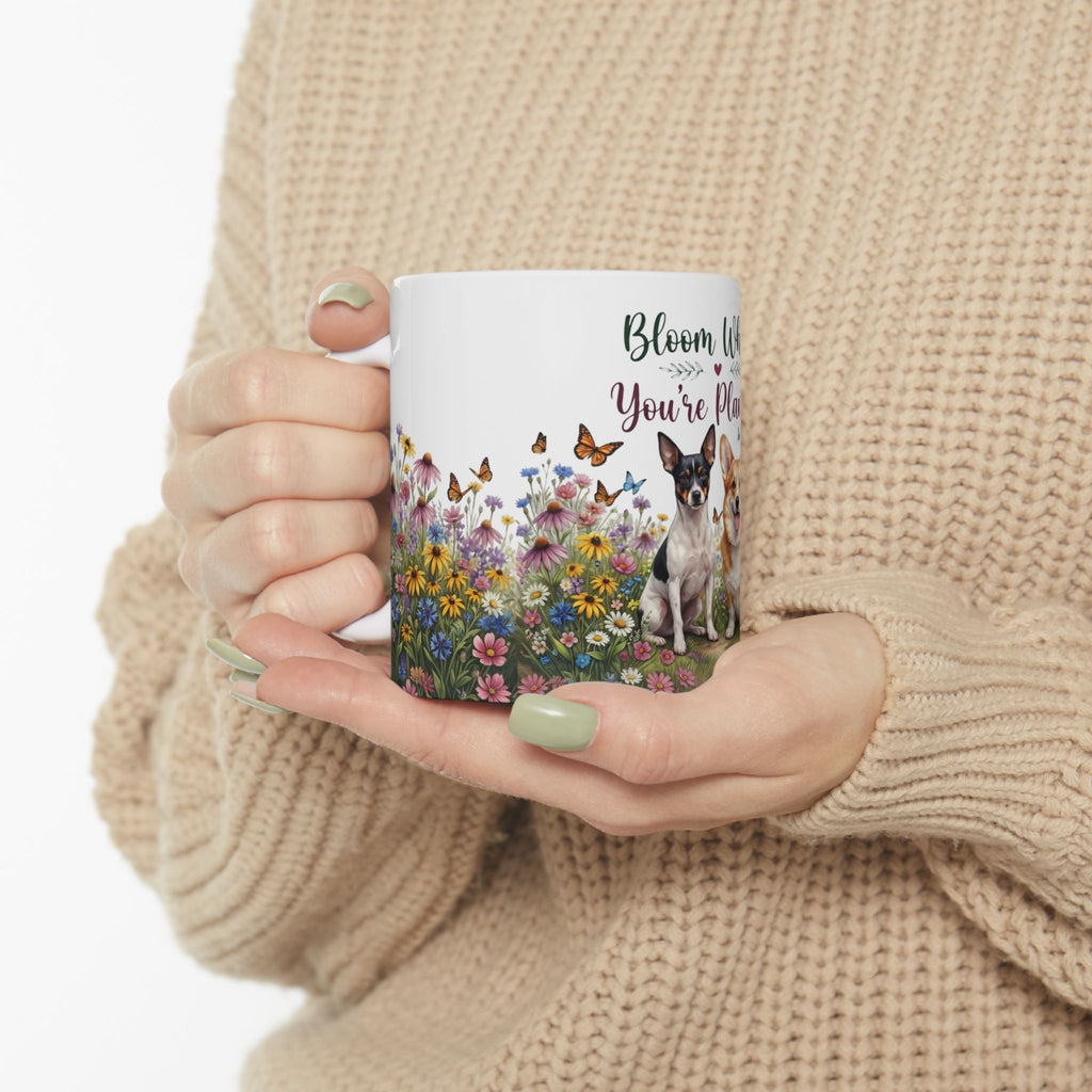 Bloom Where You’re Planted Ceramic Mug — Floral Dogs 11oz